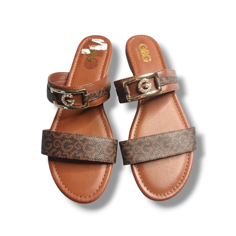 GBG Los Angeles Monogram Slide Sandals Women's 10M Logo Print Guess